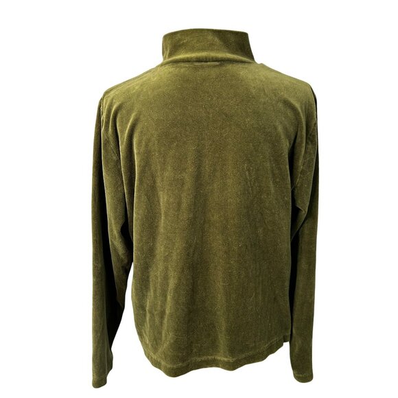 Erika Velour Zip-Up Jacket Women's Sz M Olive Green Soft Lounge Top with Pockets - Picture 2 of 8